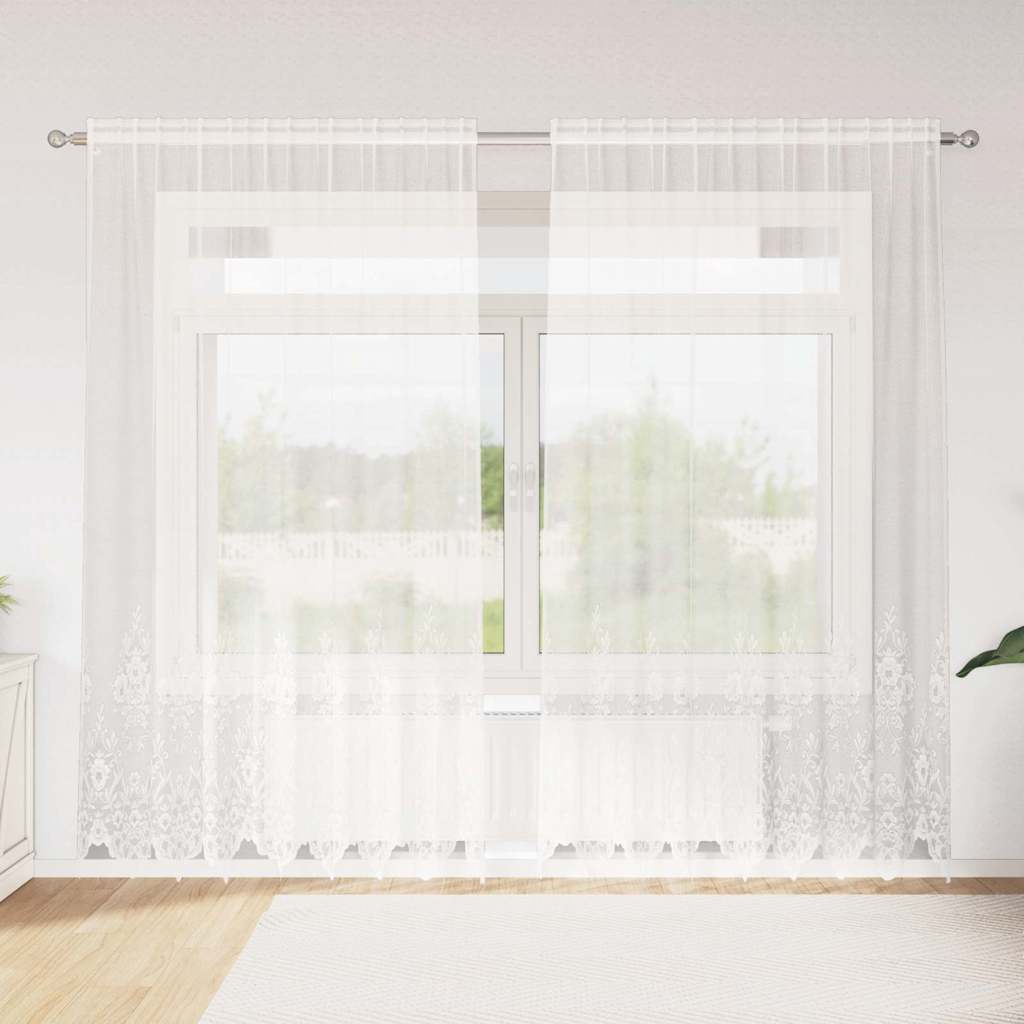 Lace Curtain with Curtains White 200x245cm Polyester